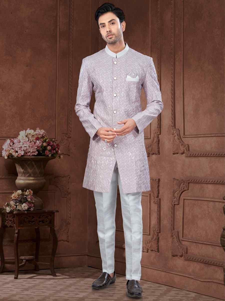 Light Purple Silk Dupion Embroidered Festival Wedding Sherwani