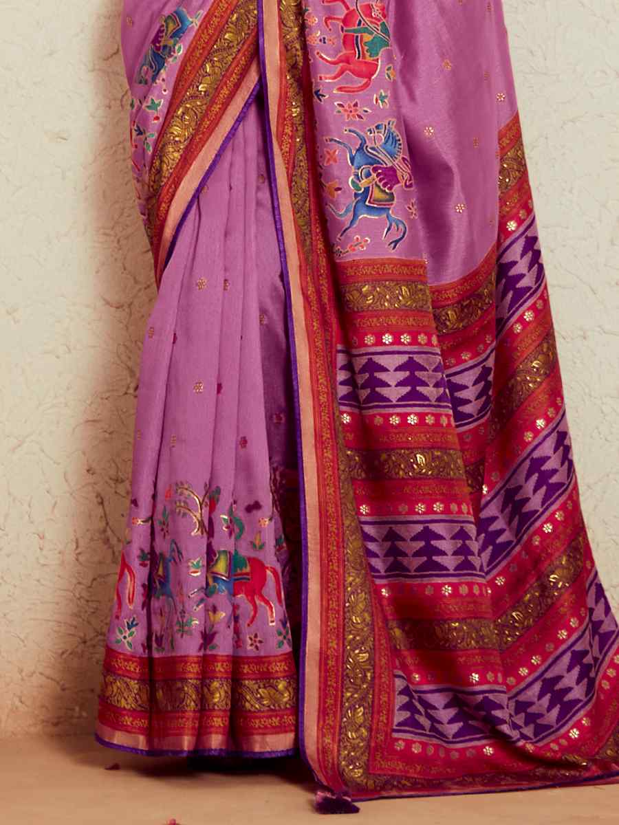 Light Purple Soft Brasso Embroidered Festival Wedding Heavy Border Saree