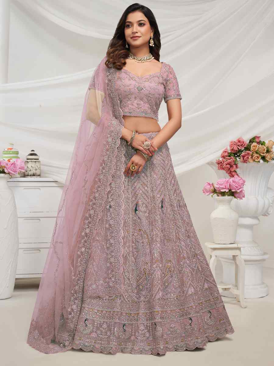 Light Purple Soft Net Embroidered Bridesmaid Wedding Heavy Border Lehenga Choli