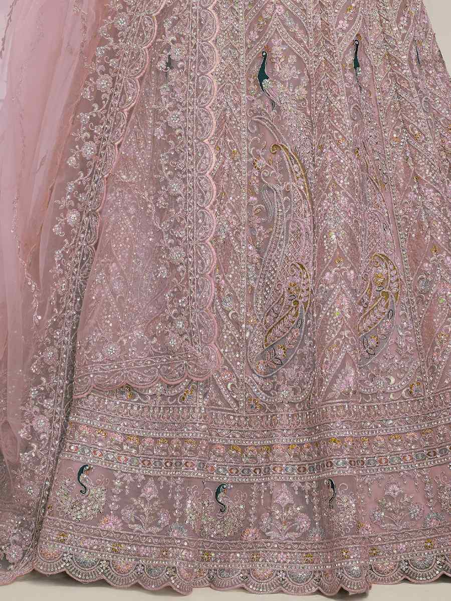 Light Purple Soft Net Embroidered Bridesmaid Wedding Heavy Border Lehenga Choli