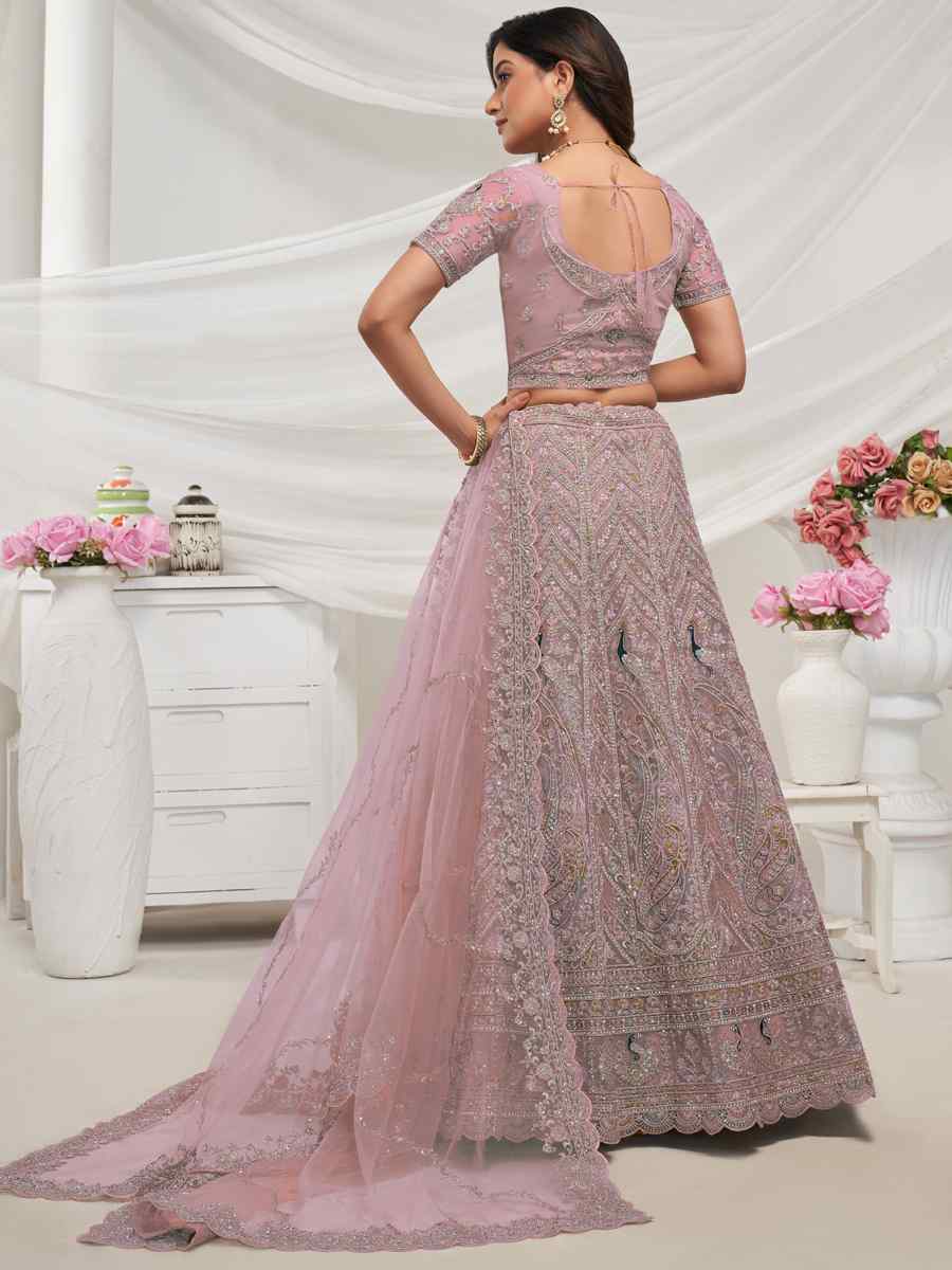 Light Purple Soft Net Embroidered Bridesmaid Wedding Heavy Border Lehenga Choli