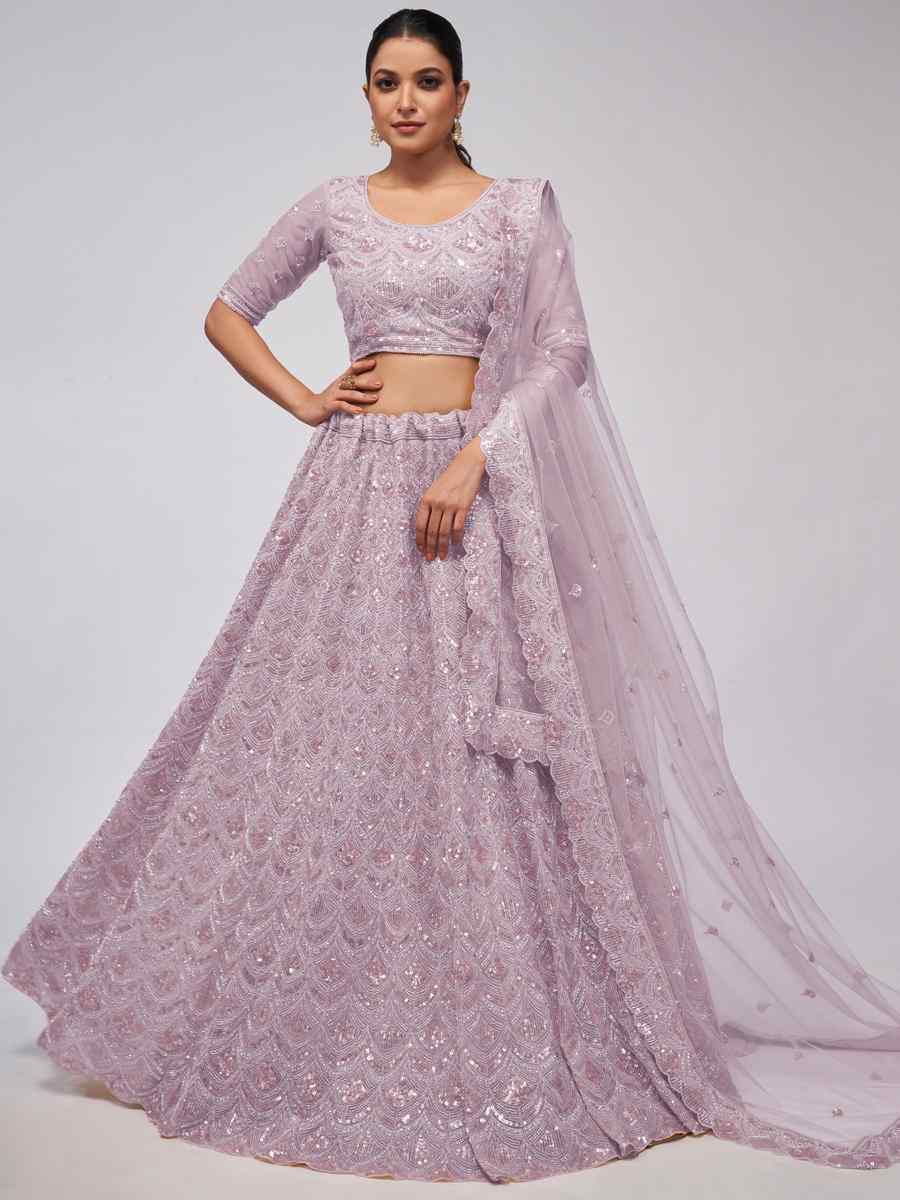 Light Purple Soft Net Embroidered Bridesmaid Wedding Heavy Border Lehenga Choli