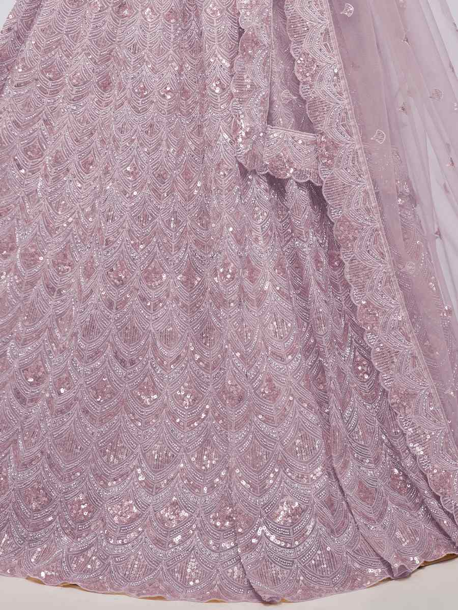 Light Purple Soft Net Embroidered Bridesmaid Wedding Heavy Border Lehenga Choli