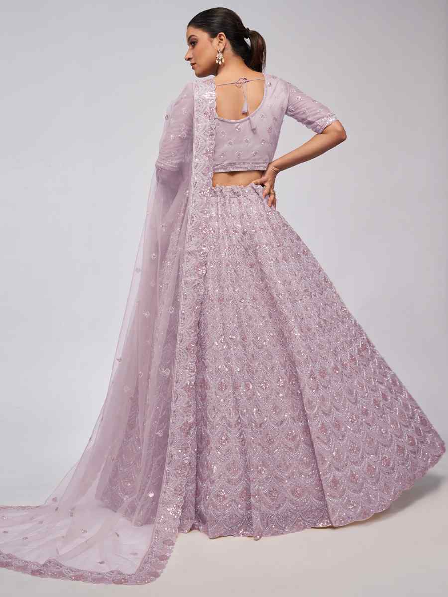 Light Purple Soft Net Embroidered Bridesmaid Wedding Heavy Border Lehenga Choli