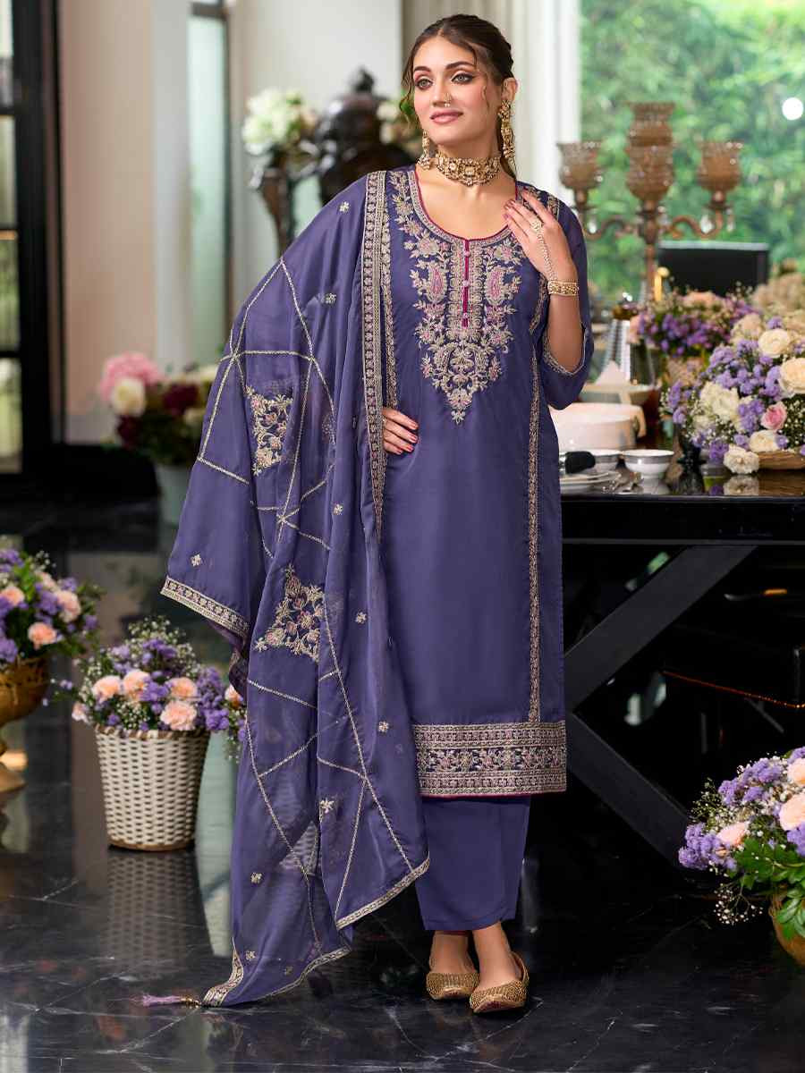 Light Purple Soft Organza Embroidered Festival Wedding Ready Pant Salwar Kameez