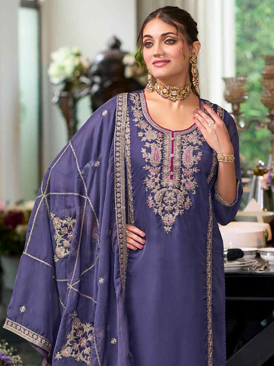 Light Purple Soft Organza Embroidered Festival Wedding Ready Pant Salwar Kameez