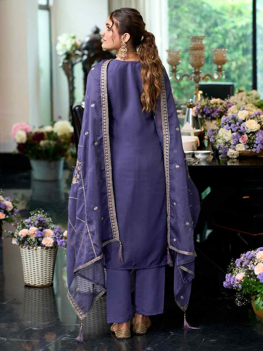 Light Purple Soft Organza Embroidered Festival Wedding Ready Pant Salwar Kameez