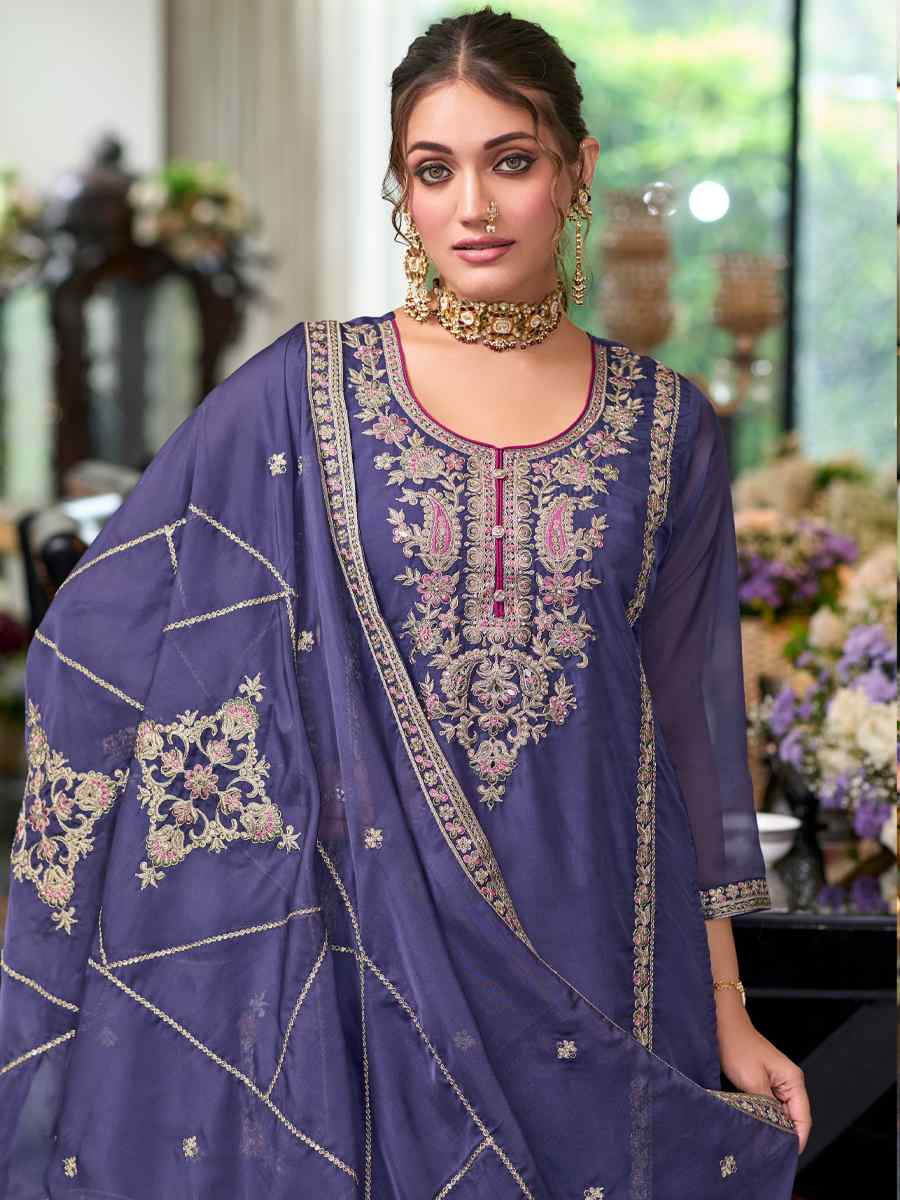 Light Purple Soft Organza Embroidered Festival Wedding Ready Pant Salwar Kameez