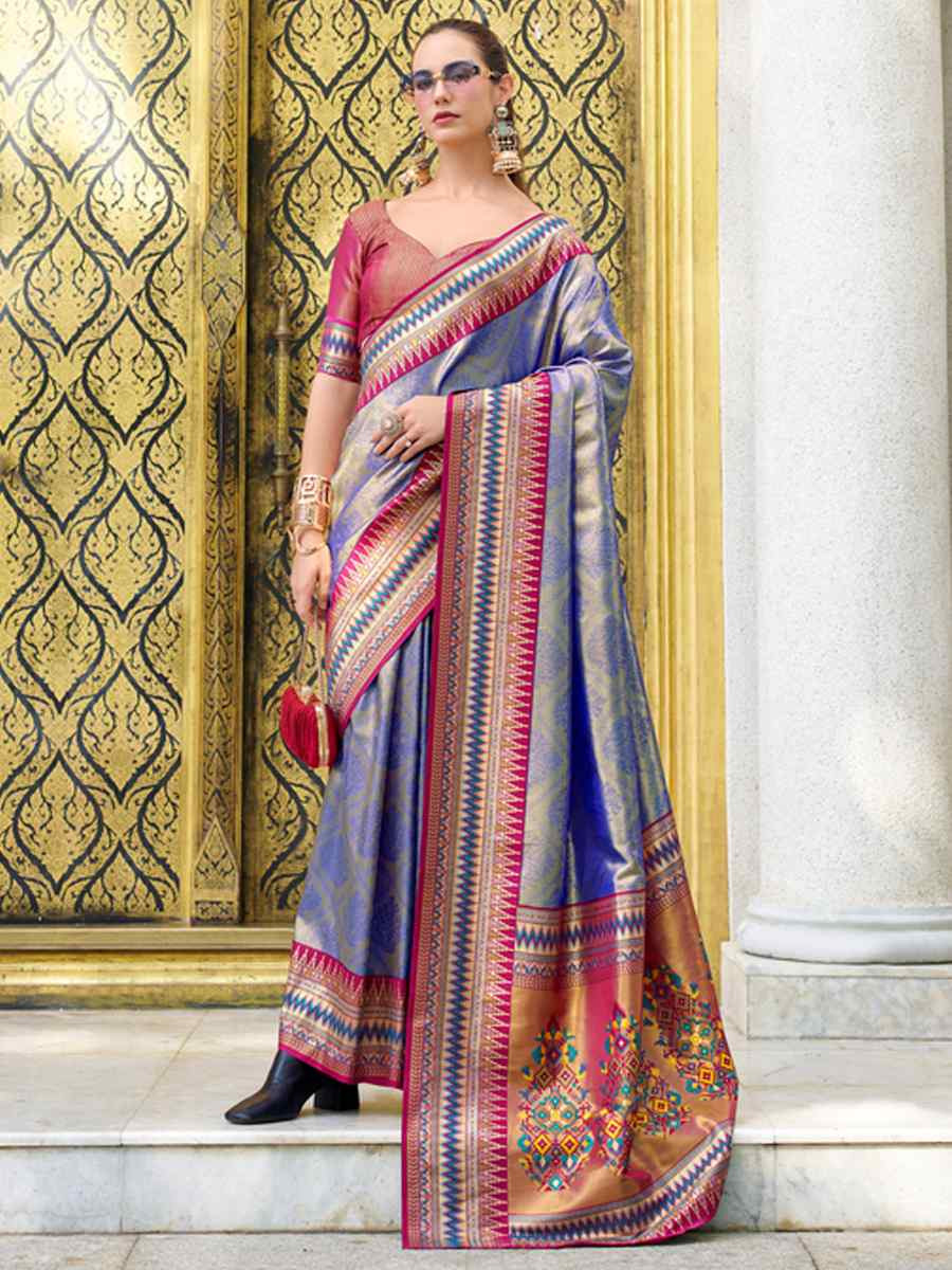 Light Purple Tissue Silk Handwoven Festival Wedding Heavy Border Saree