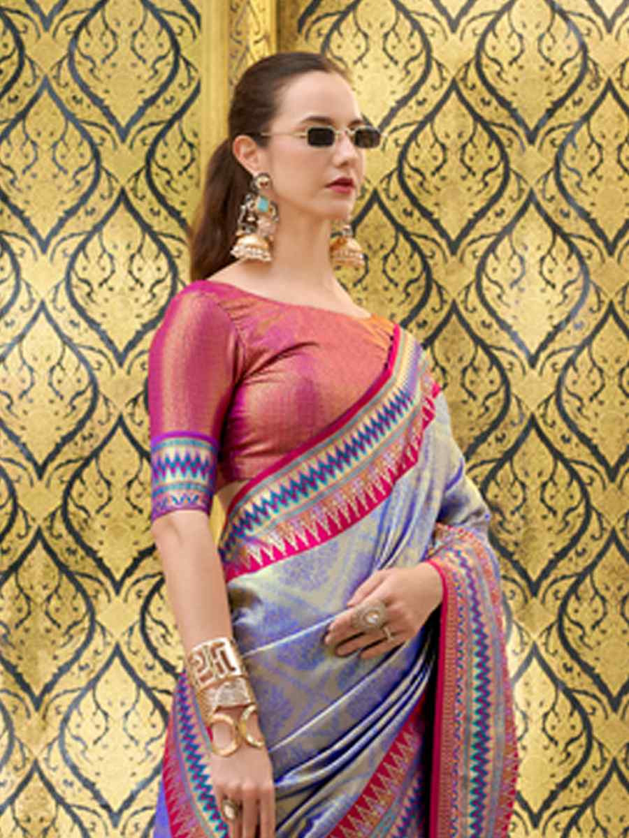 Light Purple Tissue Silk Handwoven Festival Wedding Heavy Border Saree