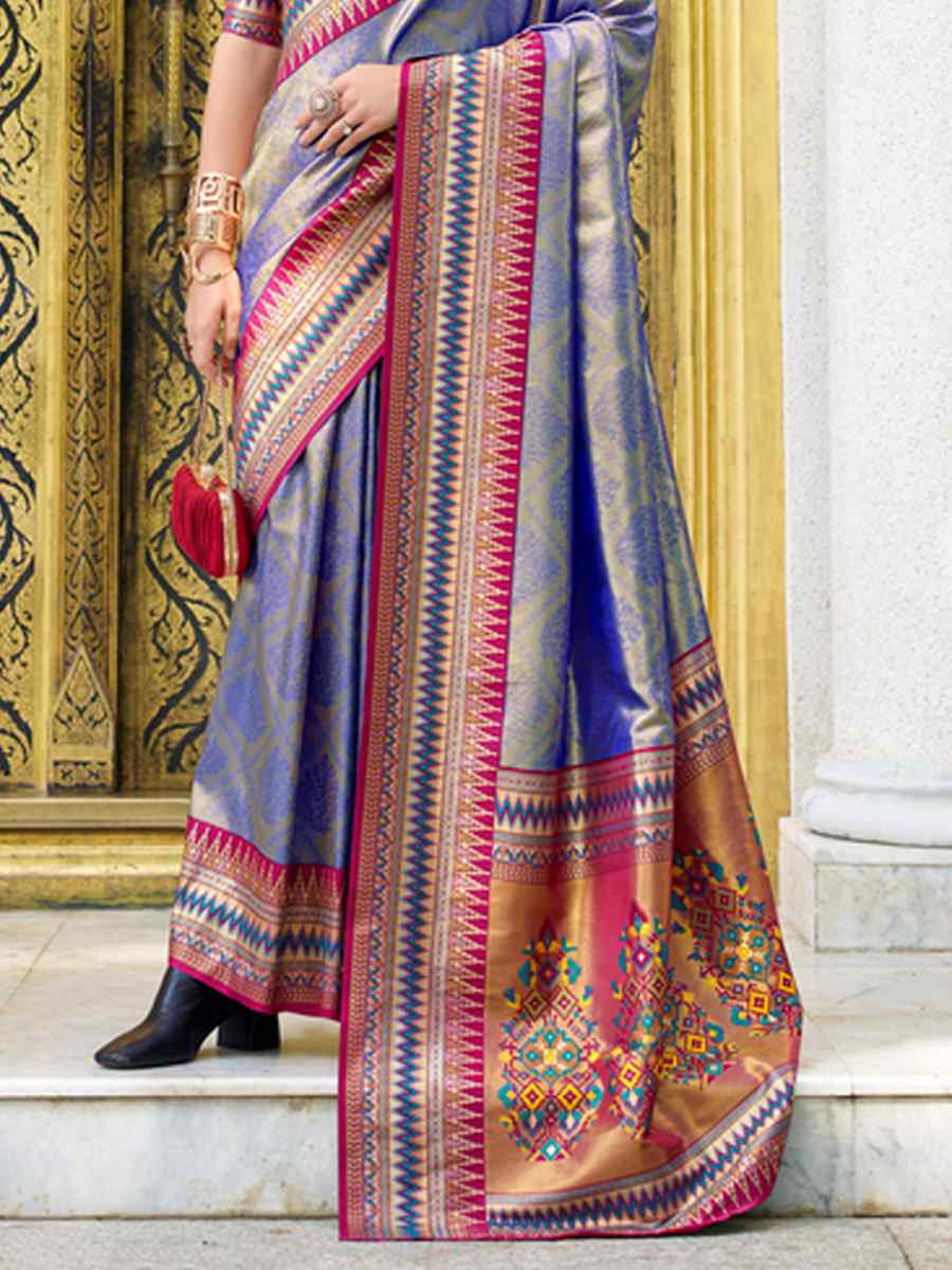 Light Purple Tissue Silk Handwoven Festival Wedding Heavy Border Saree