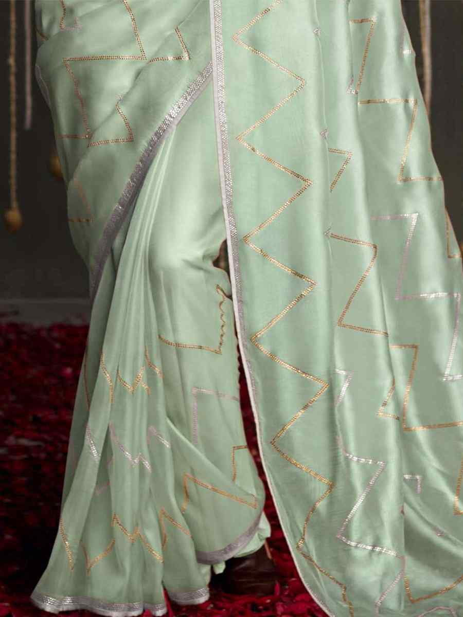 Light Teal Blue Organza Tissue Handwoven Party Festival Classic Style Saree