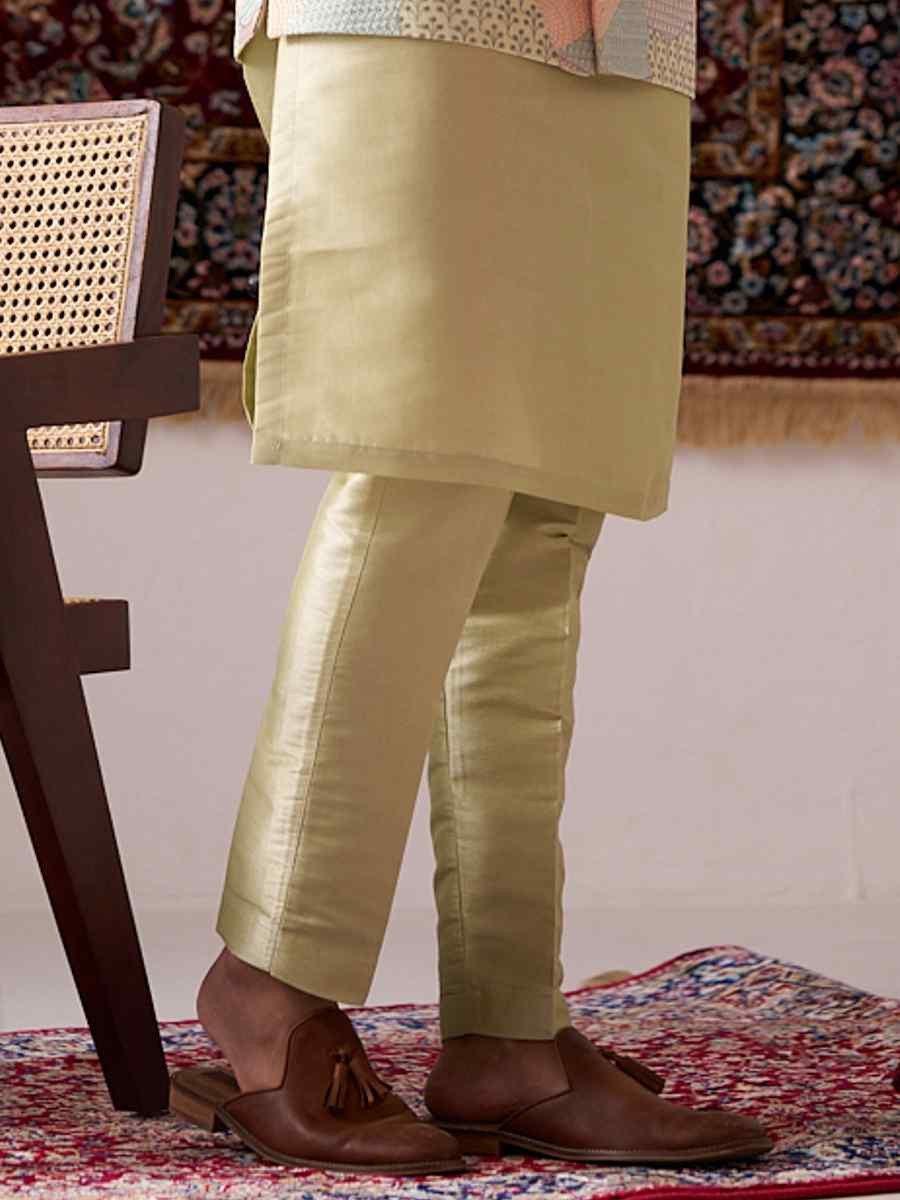 Light Yellow Silk Embroidered Party Wedding Kurta