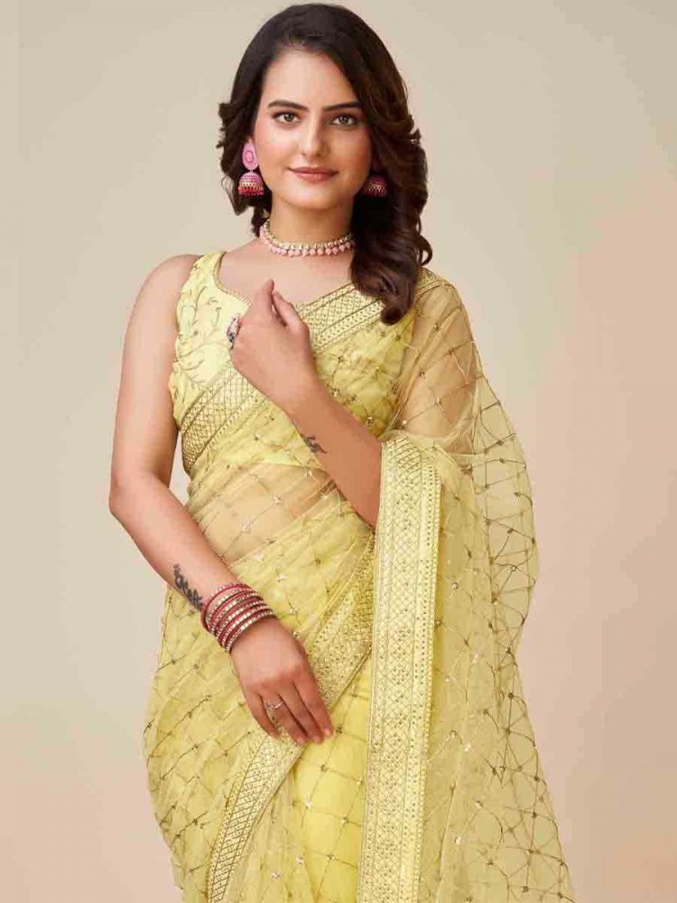 Light Yellow Saree In Cotton Silk