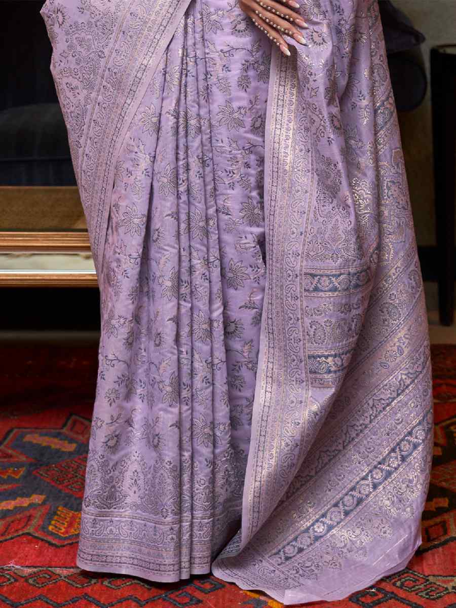 Lilac Luster Purple Kashmiri Modal Silk Handwoven Wedding Festival Heavy Border Saree