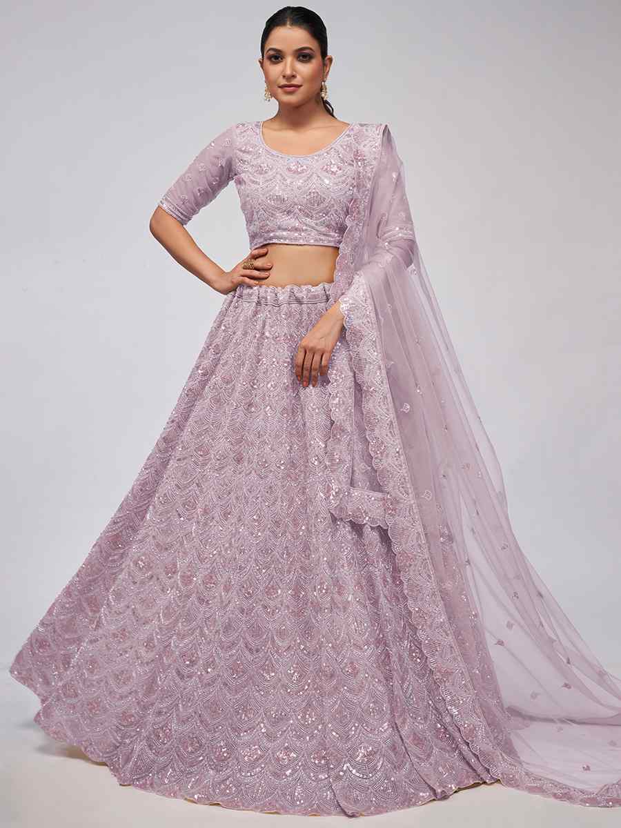 Lilac Soft Net Embroidery Bridesmaid Wedding Heavy Border Lehenga Choli