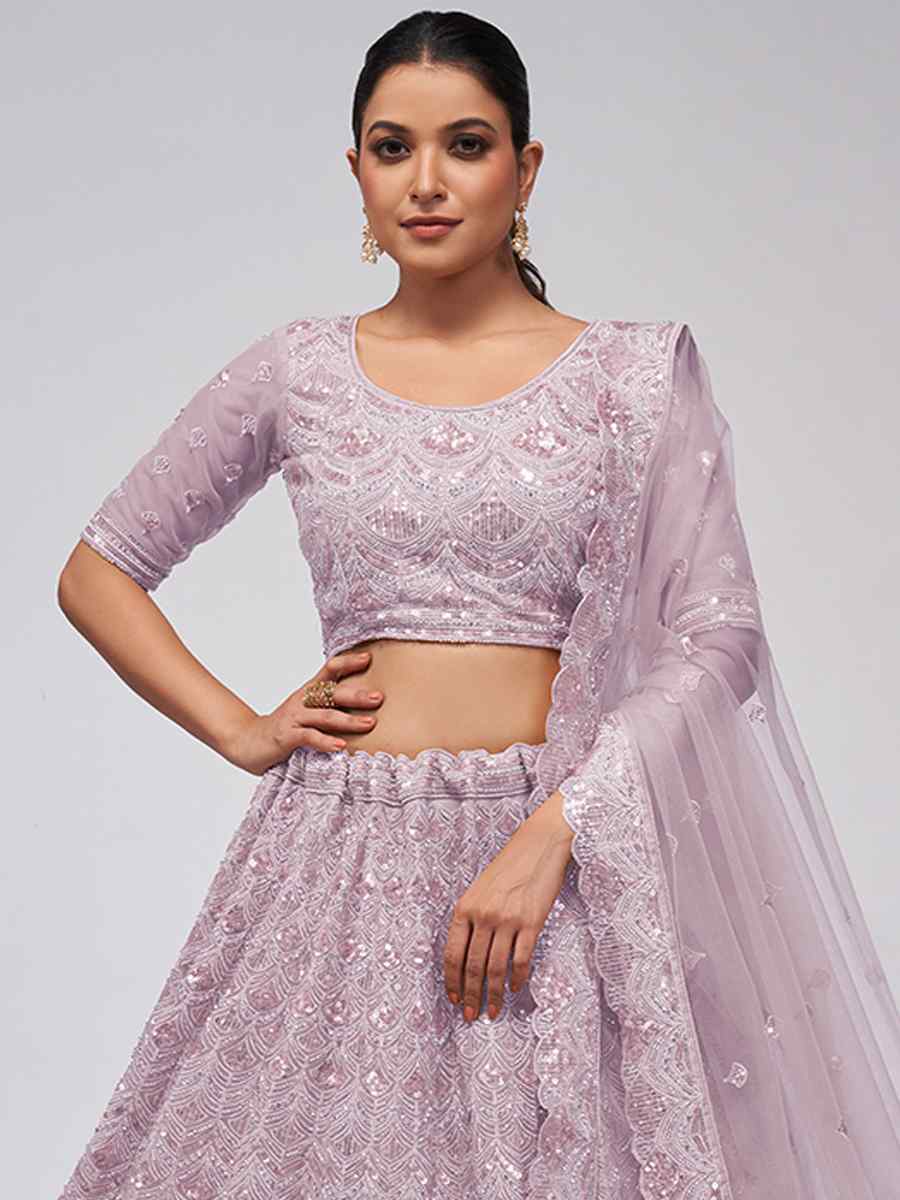 Lilac Soft Net Embroidery Bridesmaid Wedding Heavy Border Lehenga Choli