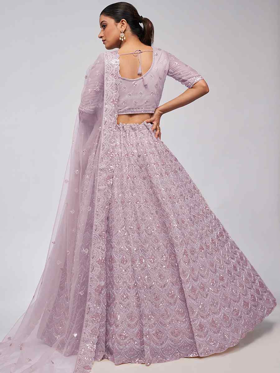 Lilac Soft Net Embroidery Bridesmaid Wedding Heavy Border Lehenga Choli