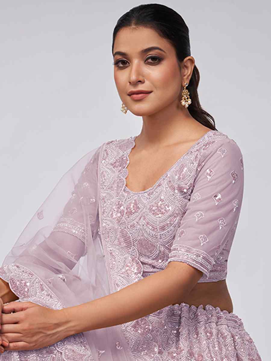 Lilac Soft Net Embroidery Bridesmaid Wedding Heavy Border Lehenga Choli