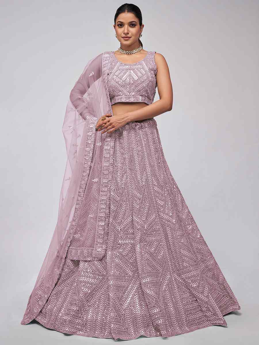 Lilac Soft Net Embroidery Bridesmaid Wedding Heavy Border Lehenga Choli