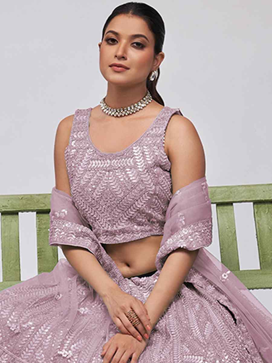 Lilac Soft Net Embroidery Bridesmaid Wedding Heavy Border Lehenga Choli