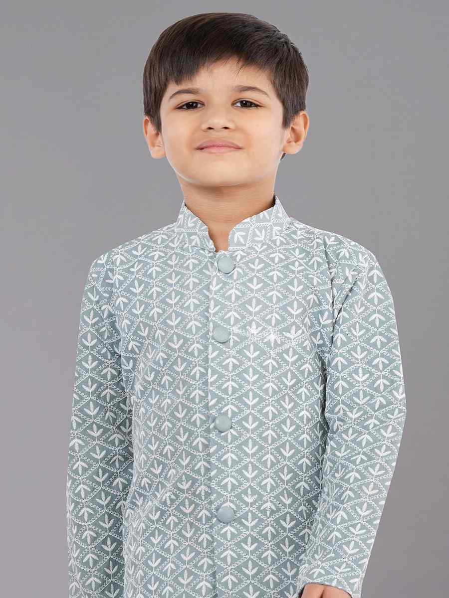 Lime Green Cotton Silk Embroidered Festival Traditional Kurta Pyjama Boys Wear