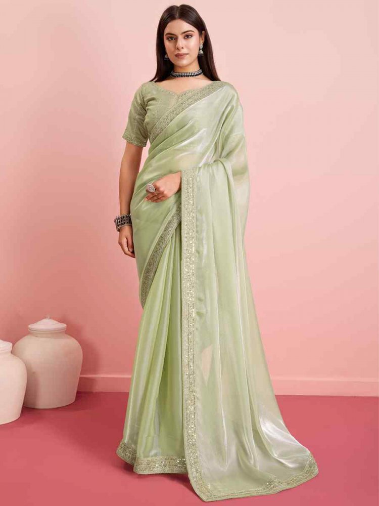 Lime Green Jimmy Choo Embroidered Party Festival Classic Style Saree