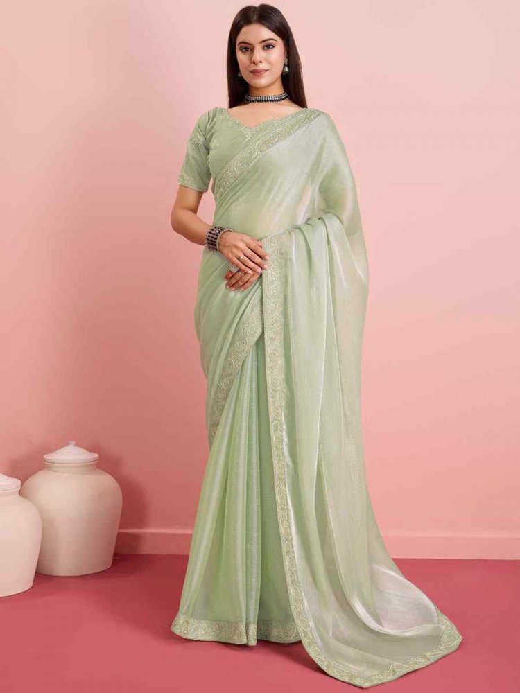 Lime Green Soft Burberry Embroidered Party Festival Classic Style Saree