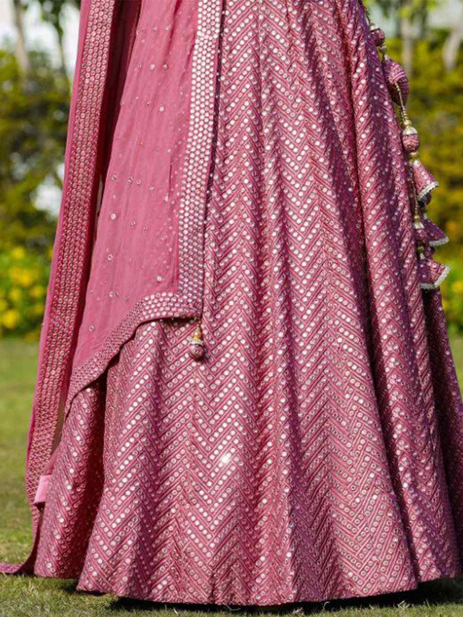 Magenta Faux Georgette Embroidery Reception Party Wear Heavy Border Lehenga Choli