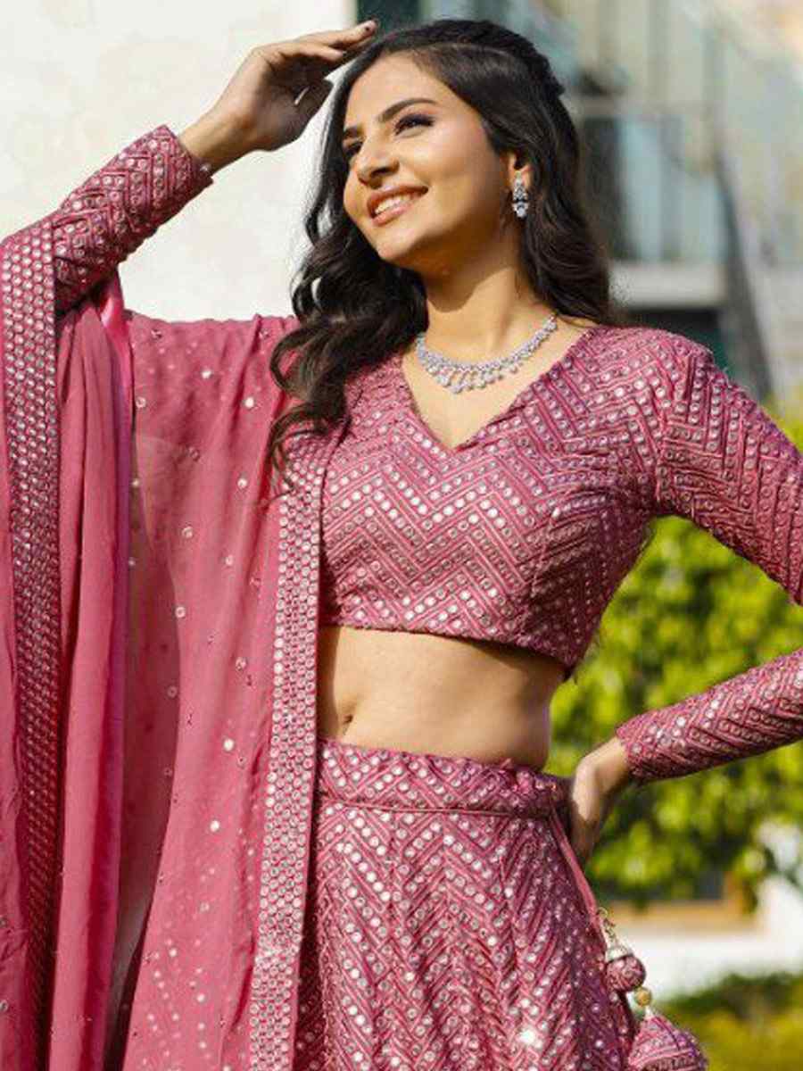 Magenta Faux Georgette Embroidery Reception Party Wear Heavy Border Lehenga Choli