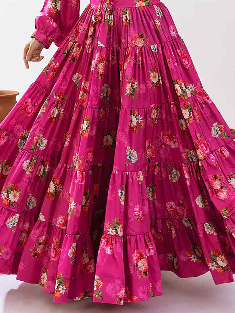 Magenta Heavy Chinon Printed Festival Festival Circular Lehenga Choli