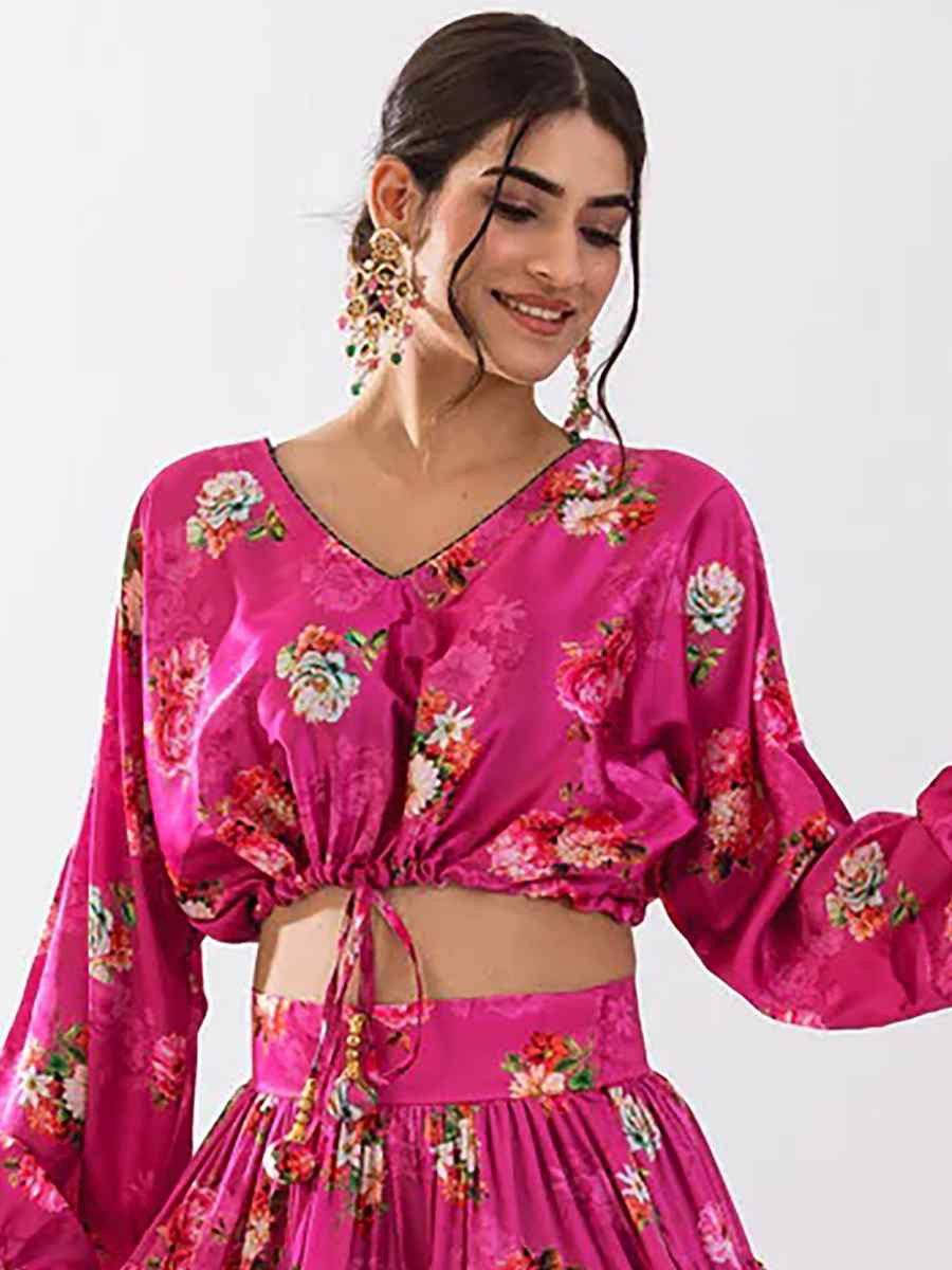 Magenta Heavy Chinon Printed Festival Festival Circular Lehenga Choli