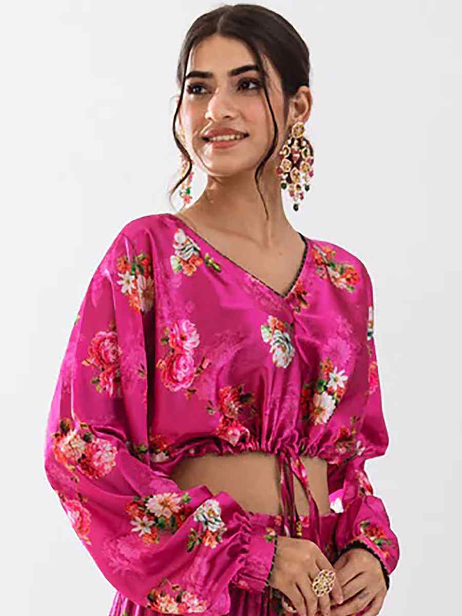 Magenta Heavy Chinon Printed Festival Festival Circular Lehenga Choli