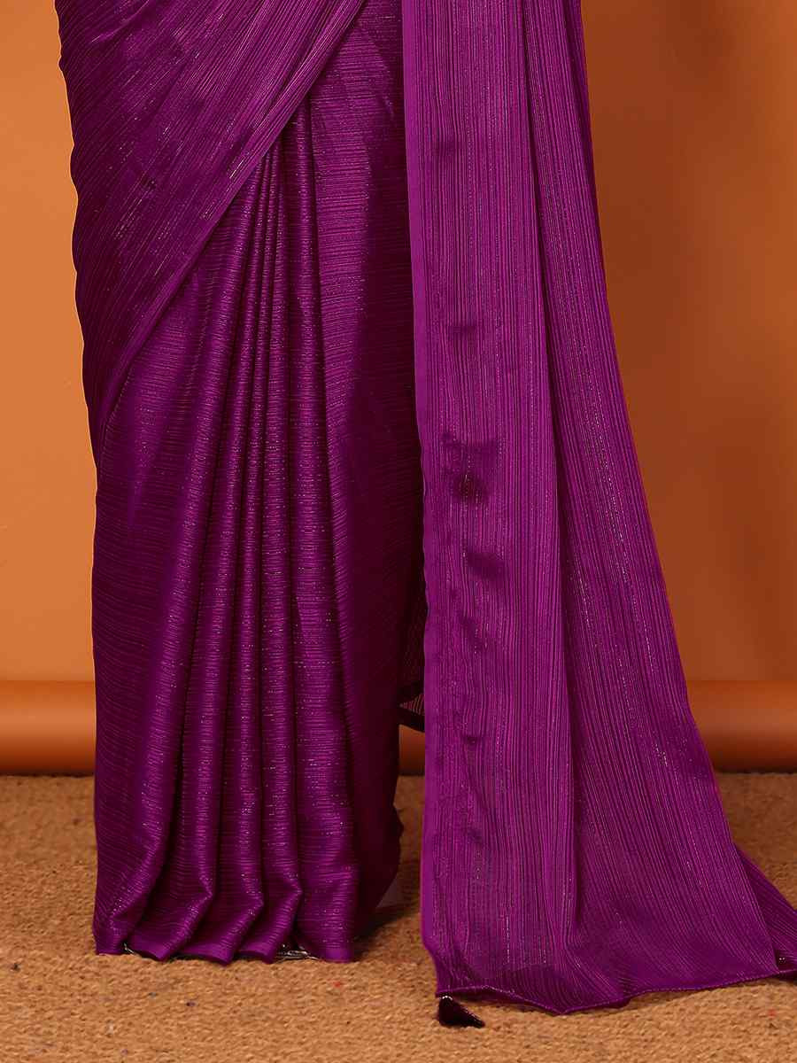 Magenta Polyster Printed Festival Party Contemporary Saree