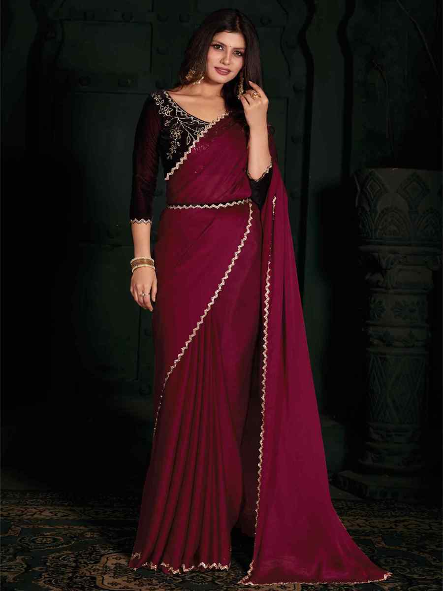 Magenta Pure Chiffon Silk Handwoven Wedding Festival Heavy Border Saree