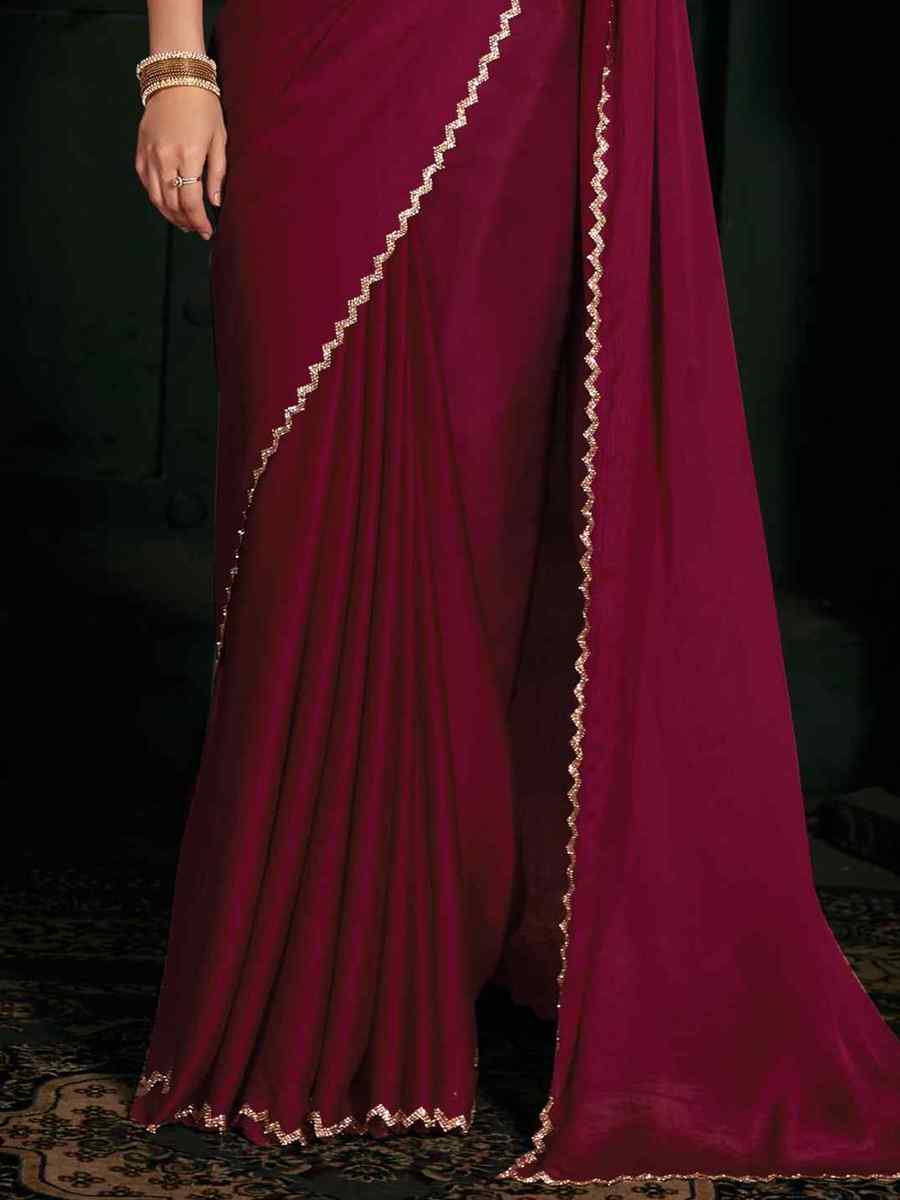 Magenta Pure Chiffon Silk Handwoven Wedding Festival Heavy Border Saree