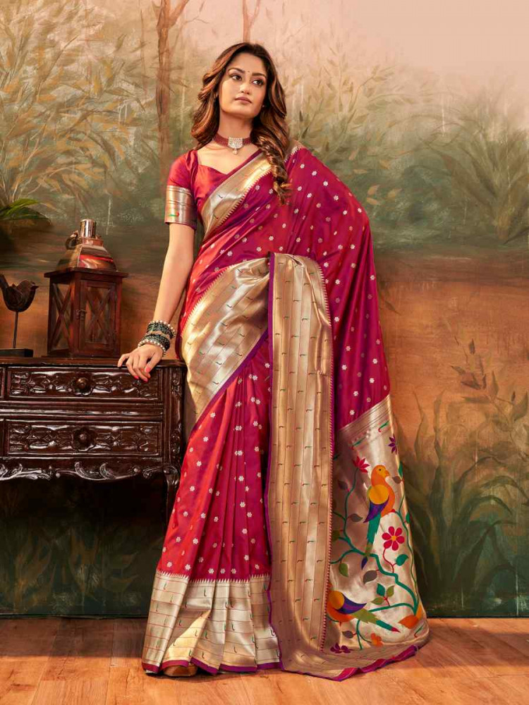 Magenta Pure Paithani Silk Handwoven Festival Wedding Heavy Border Saree