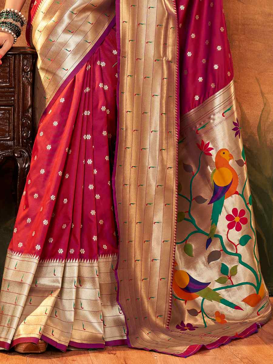 Magenta Pure Paithani Silk Handwoven Festival Wedding Heavy Border Saree