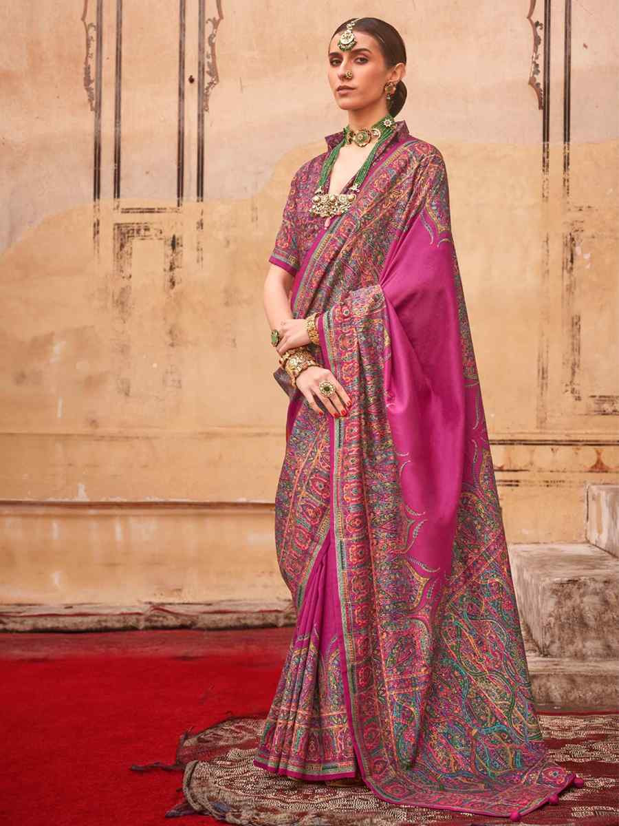 Magenta PV Silk Printed Casual Festival Classic Style Saree