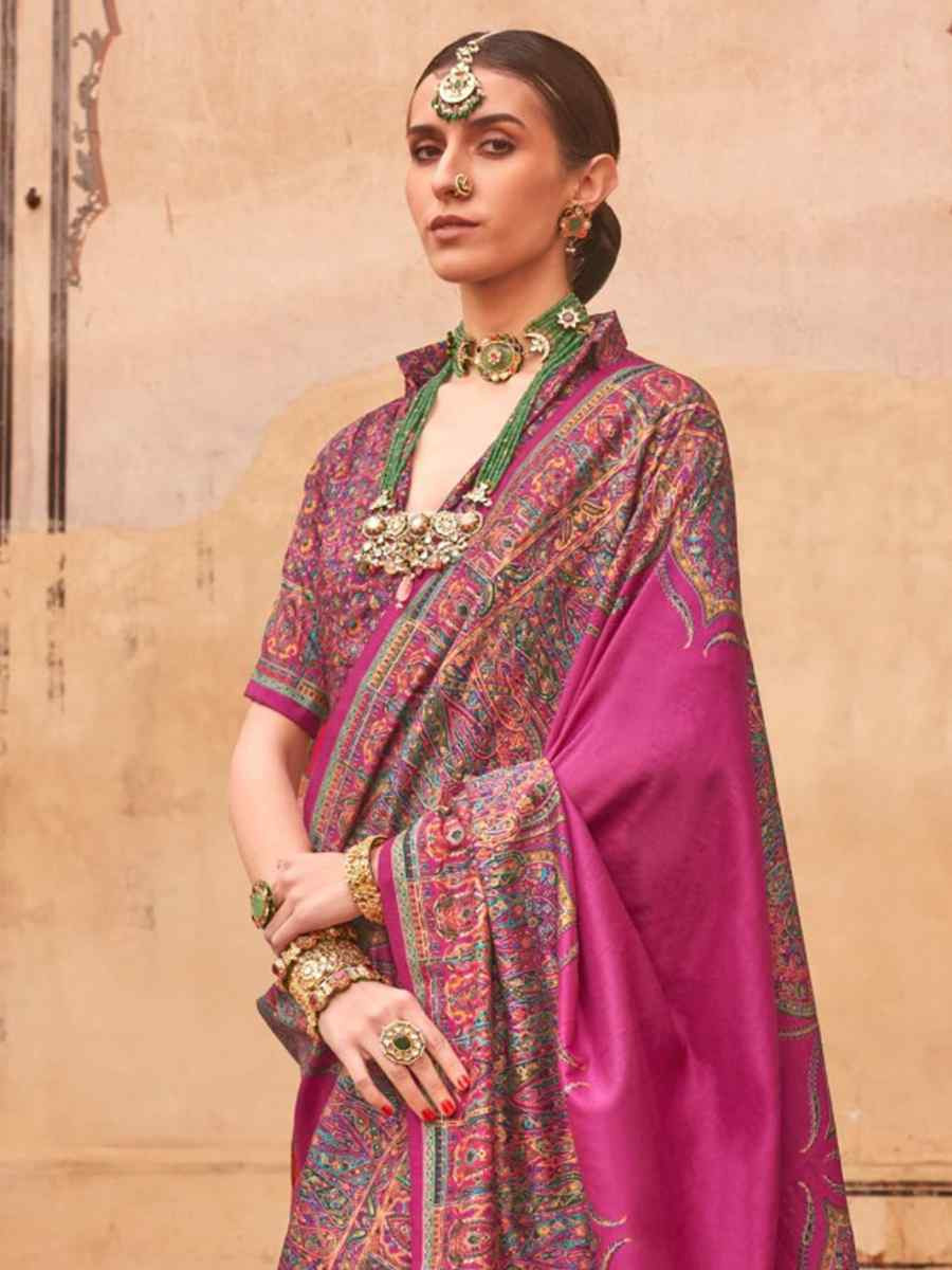 Magenta PV Silk Printed Casual Festival Classic Style Saree