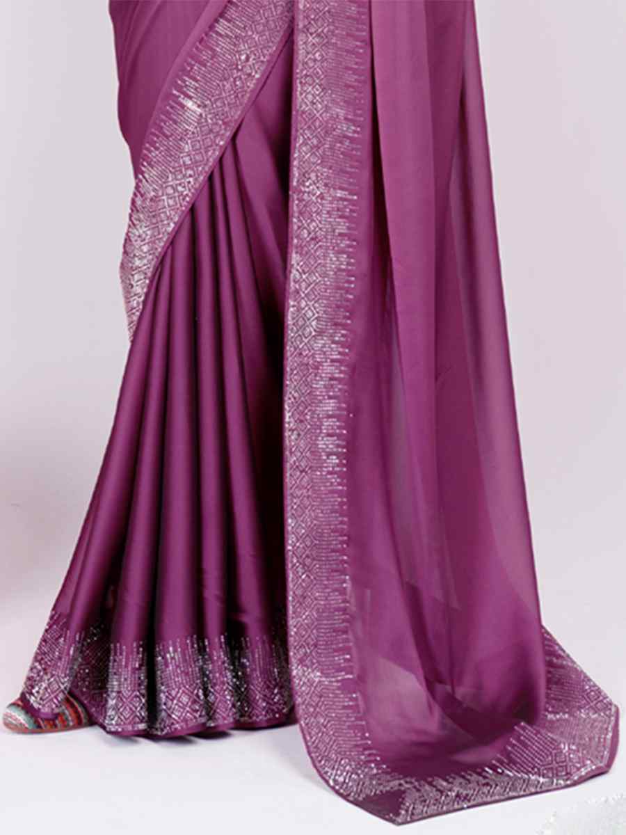 Magenta Rangoli Embroidered Wedding Party Heavy Border Saree