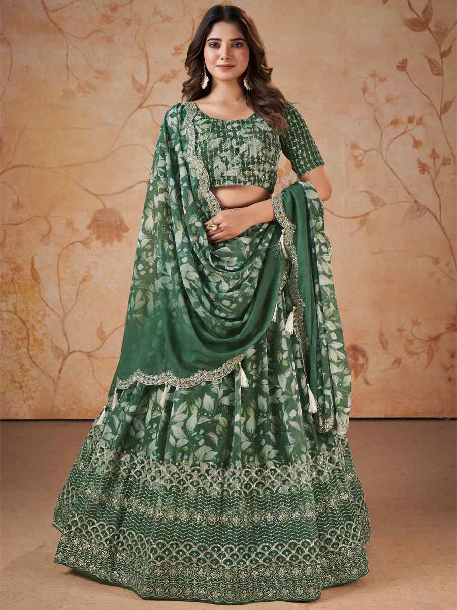 Mahendi Faux Georgette Embroidered Mehendi Festival Heavy Border Lehenga Choli