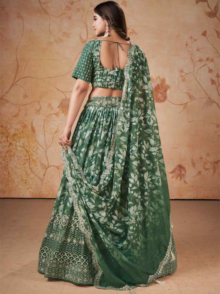 Mahendi Faux Georgette Embroidered Mehendi Festival Heavy Border Lehenga Choli