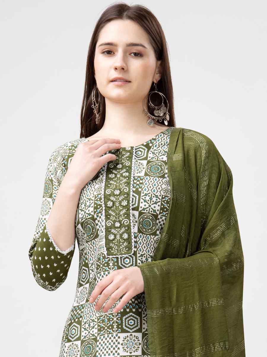 Mahendi Rayon Embroidered Festival Mehendi Ready Pant Salwar Kameez