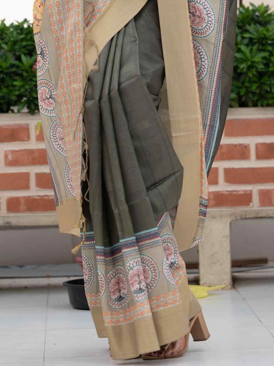 Mahendi Soft Tussar Silk Handwoven Casual Festival Heavy Border Saree