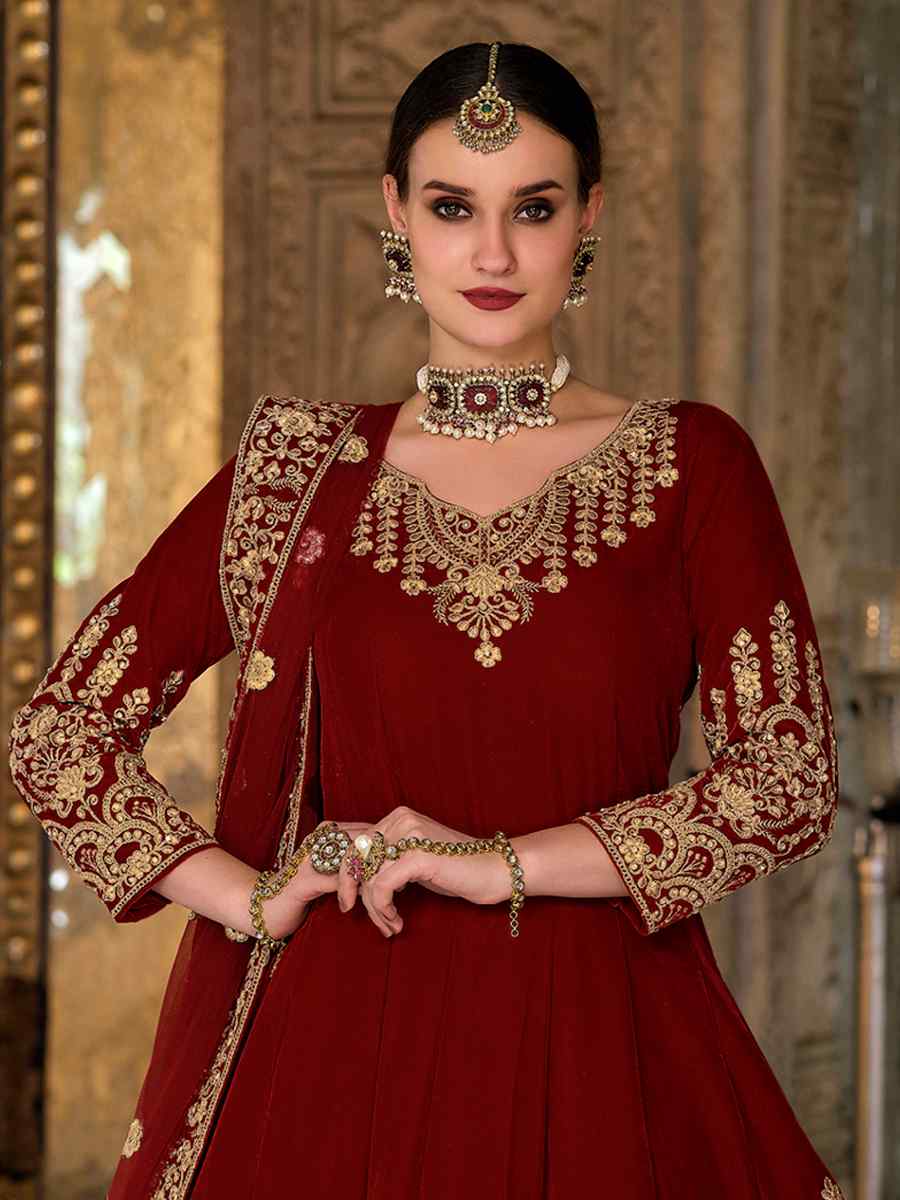 Maroon 9000 Velvet  Embroidered Festival Wedding Anarkali Salwar Kameez