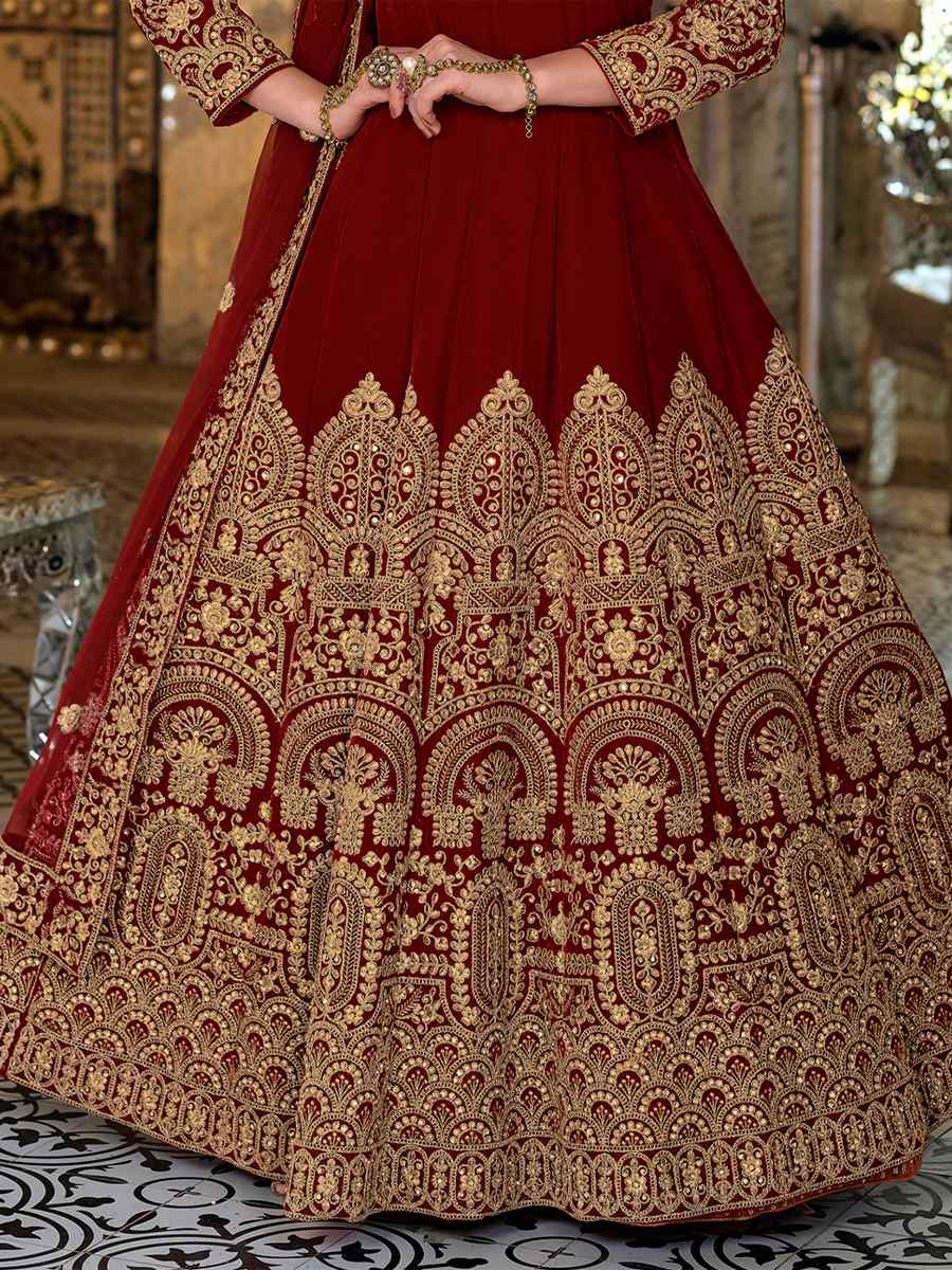 Maroon 9000 Velvet  Embroidered Festival Wedding Anarkali Salwar Kameez