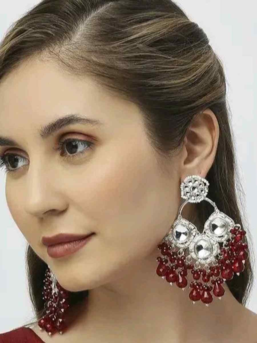 Maroon Alloy Festival Wear Kundan Earrings