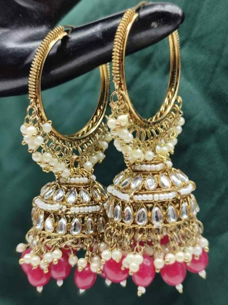 Maroon Alloy Festival Wear Kundan Earrings