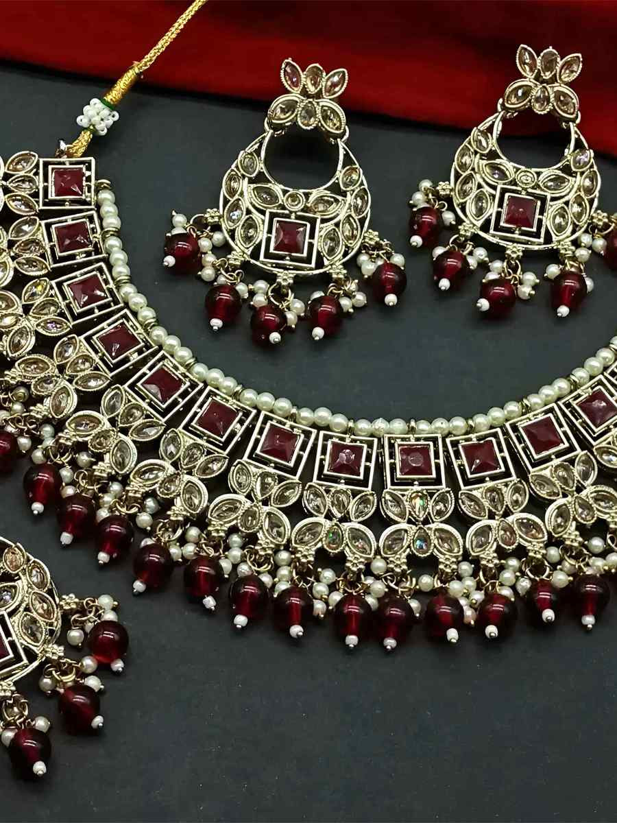 Maroon Alloy Festival Wear Kundan Necklace